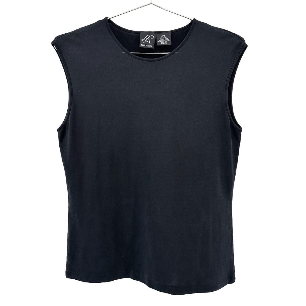 LYNN RITCHIE Stretch Silk Sleeveless Blouse Tank • Large • black chic minimalist